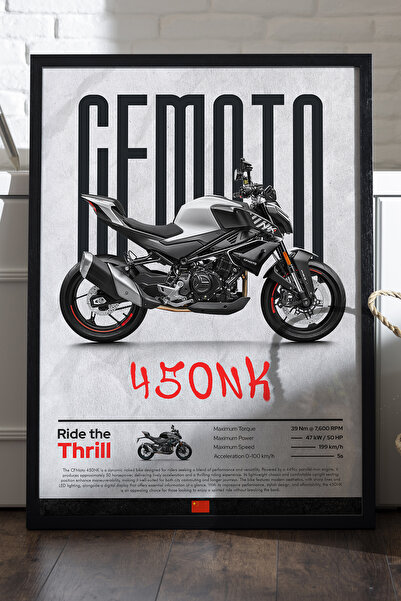 Duvarda CF MOTO 450 NK Siyah Ahşap Çerçeveli Poster, Dekoratif Motosiklet Duv...