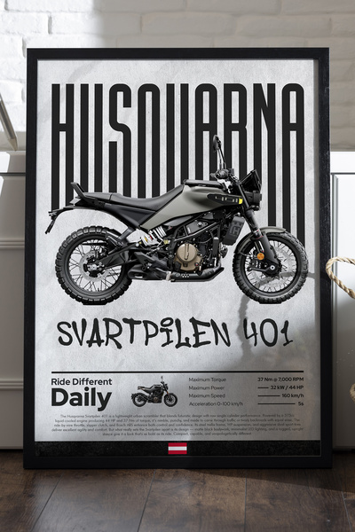 Duvarda Poster Husqvarna Svartpilen 401 cu ramă din lemn negru, pictură decor...