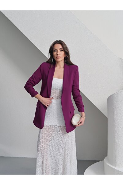 MAXXANA Lined blazer jacket with gathered sleeves