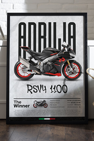 Duvarda Aprilia RS V4 1100 crni poster sa drvenim okvirom, dekorativna zidna ...