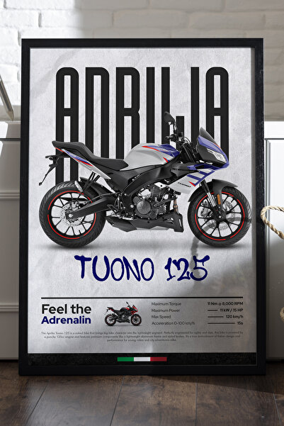 Duvarda Aprilia Tuono 125 Αφίσα με Μαύρο Ξύλινο Πλαίσιο, Διακοσμητικός Πίνακα...
