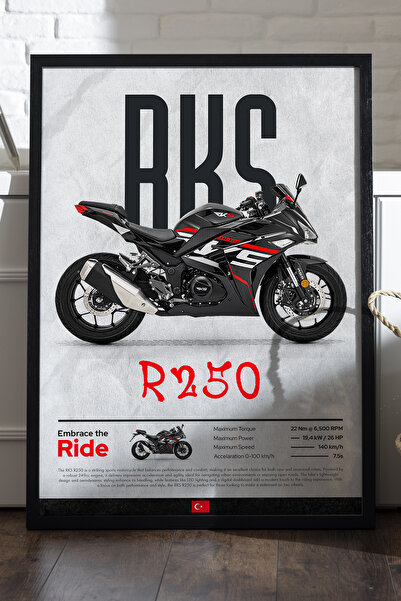 Duvarda RKS R 250 Siyah Ahşap Çerçeveli Poster, Dekoratif Motosiklet Duvar Ta...
