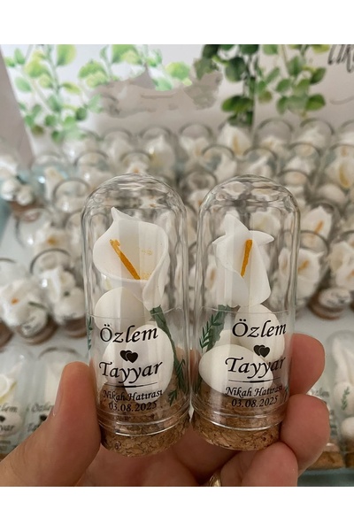 Siyah Lale Nikah Şekeri Cam Fanus Kardelen Çiçek ve Fıstık Şekerli Nikah, Söz...