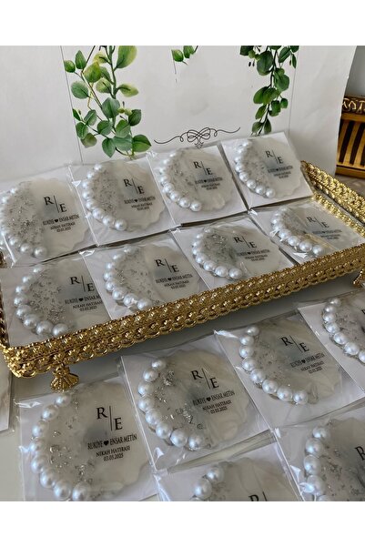 Siyah Lale Nikah Şekeri İncili Epoksi Magnet Paketli Nikah, Söz, Nişan Hediye...