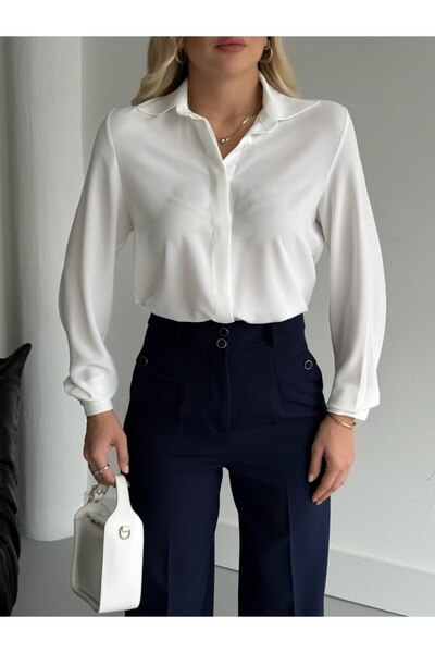 LOVİSRİSE Gizli Düğmeli Krep Kadın Gömlek