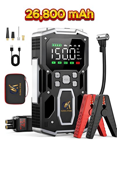 C&M Global Store Araba Oto Araç Akü Takviye'li Kompresör 26,800mah Dijital Ek...
