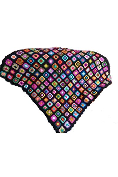 eL&Ma Design El Örgüsü Etnik Otantik Motifli Siyah Koltuk Şalı (100 cm X 100 cm)