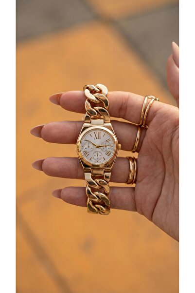 KLISHE Butik ساعة نسائية ذهبية اللون بسلسلة من الفولاذ، ساعة أنيقة فاخرة بأرق...