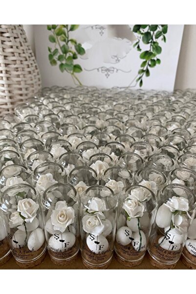 Siyah Lale Cam Fanus Beyaz Gül ve Fıstık Şekerli Nikah, Söz, Nişan Hediyelik ...