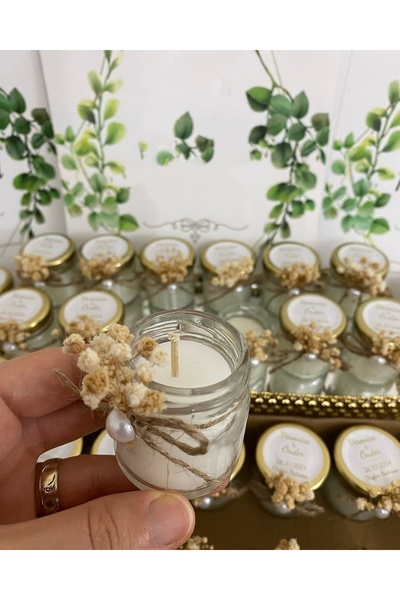 Siyah Lale Nikah Şekeri Cam Kavanoz Mum Nikah, Söz, Nişan Hediyelik - 50 Adet