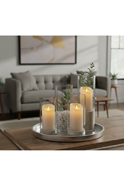 Mado Gallery 4pcs Glass Cylinder Vases with 4 Plastic Pillar Candles for Home...