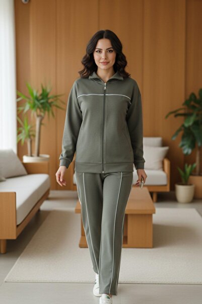 Mossta Pipe Leg Striped Detail Modal Double Set - Green