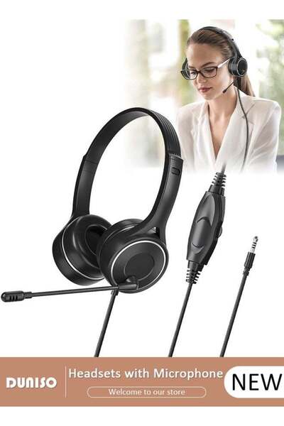 DOMEET Wired Headset with Microphone Call Center Headset Corded Business Head...