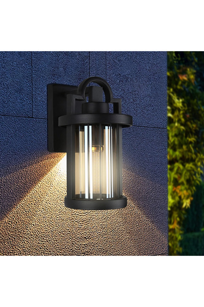 HAMER Black and honey-colored outdoor wall lantern, round, high-quality mater...