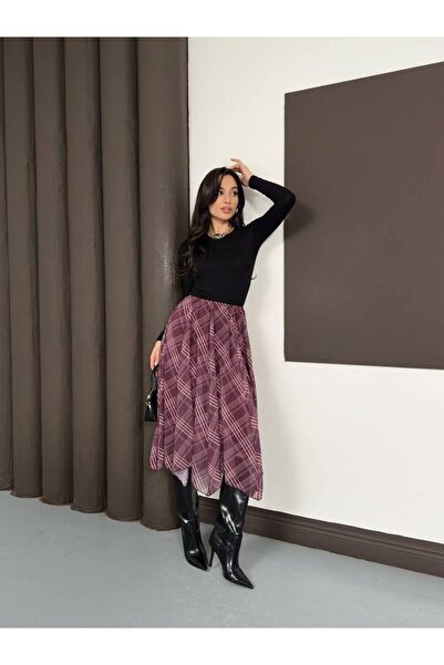 IŞILDA FASHION Fusta asimetrică din șifon cu model