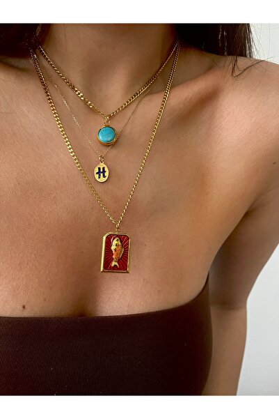 Hoop jewelery قلادة من الفولاذ على شكل سمكة باللون الأحمر مقاس 50 سم