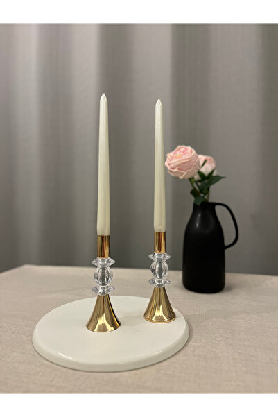 LUXAY HOME GOLD RENGİ SHINY CRYSTAL 2'Lİ ŞAMDAN&MUMLUK SETİ