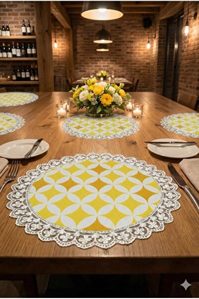 Rona Home Set de șervețele de masă din dantelă cu model geometric galben, pen...