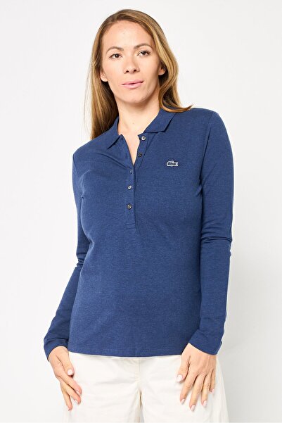 Lacoste Women Slim Fit Embroidered Logo Long Sleeve Polo Shirt, Navy