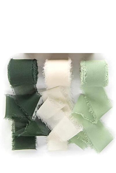 Arabest Handmade Chiffon Silk Ribbon Fringe Green & Cream,Frayed Edges Ribbon...