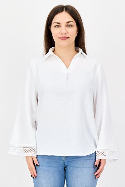 Bebe Women V-Neck Solid Kimono Sleeve Blouse, White