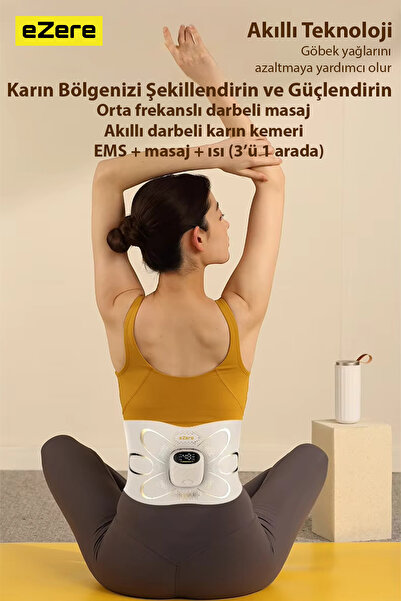 EZERE SlimBelt Pro EMS Isıtmalı Bel ve Karın Masaj + Egzersiz Kemeri – Dijital Ekranlı, Şarjlı, 3 Kademeli