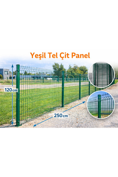 msy garden fenc 10 Adet ( 25 MT ) 120 X 250 CM Yeşil Panel Çit 11 adet direk ...