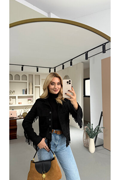 Sezgi Tekin Black Suede Jacket with Tassel Detail Pockets