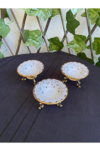 GÜRCÜGLASS Lace pattern 3-piece delicacy tray with 7 cm diameter