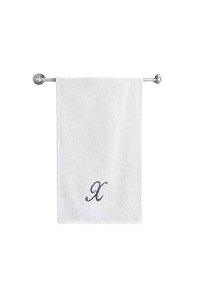 BYFT Embroidered For You منشفة حمام بحرف "X" مطرزة بخيوط فضية من القطن، رسالة...