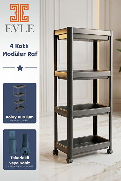 EVLE 4 Katlı Tekerlekli Modüler Raf Ünitesi - Çok Amaçlı Mutfak Banyo Balkon ...