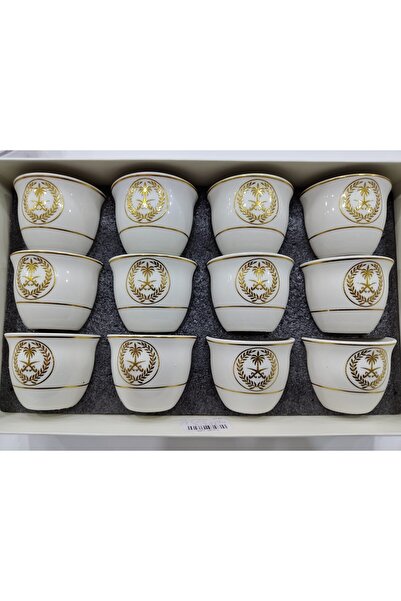 SQ Large gold-plated coffee cup set featuring two swords and a palm tree