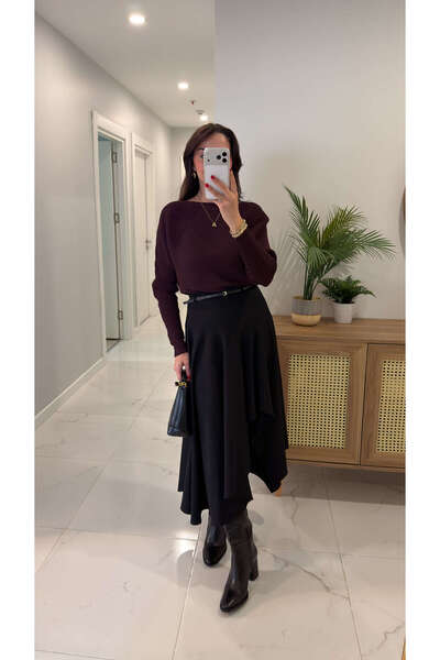 BİRCANÇİL Fusta neagră premium Klori cu volane și curea