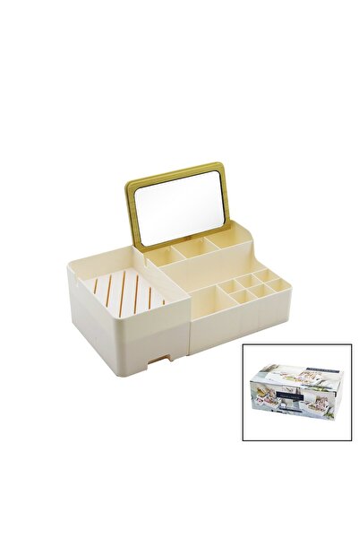 Fırsatkolik Mirror Bamboo - Makeup with Drawers - Jewelry Organizer Hard Plas...