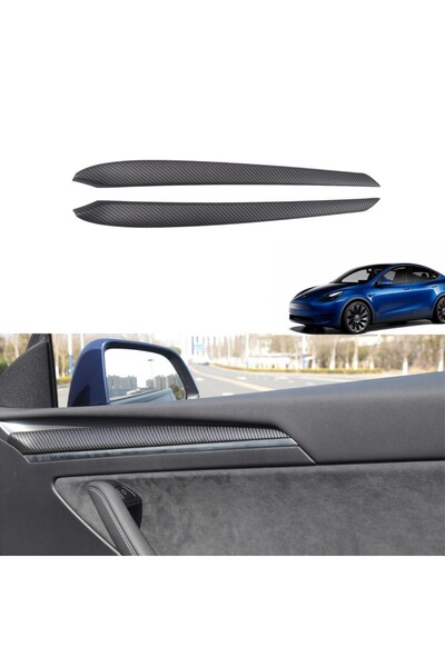 TESLA Model Y - Model 3 Ön Kapı Dekoratif Karbon Kaplama - Mat Siyah - 2 Adet...