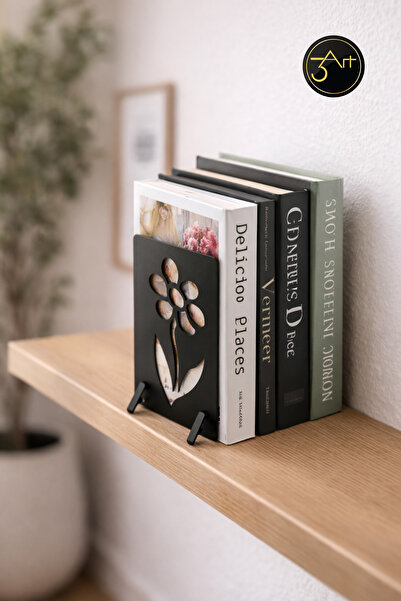 3art Metal حامل الكتب - حامل كتب مزخرف بنقوش زهور - إكسسوار لطاولة المكتب ورف...