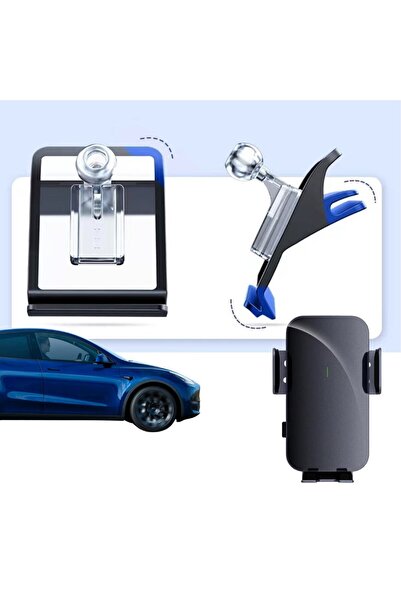 TESLA Model Y Güneş Enerjisi ile Çalışan Cep Telefonu Tutucu - Siyah