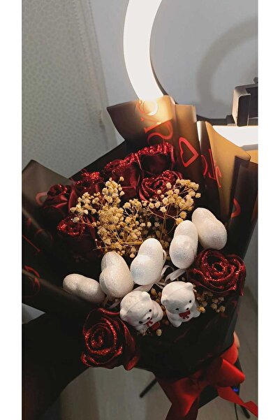 Çiçek Burgundy Glittery Non-Fading Rose, Special Valentine's Day Gift