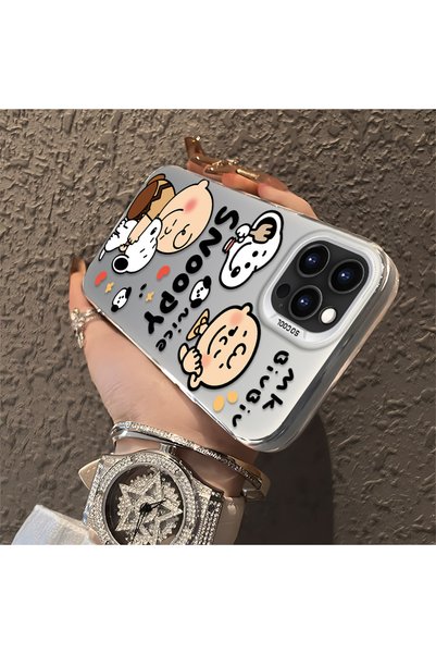quırkshıeld iPhone 14 Pro Max Compatible Hard Acrylic Back Silicone Edge Lens Protection Case Snoopy Pattern