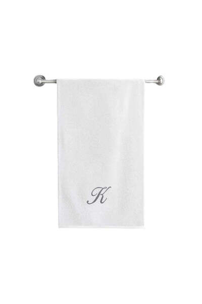 BYFT Embroidered For You منشفة حمام بحرف "K" مطرزة بخيوط فضية من القطن، حرف شخصي