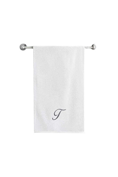 BYFT Embroidered For You منشفة حمام بحرف "T" مطرزة بخيوط فضية من القطن، بحرف ...