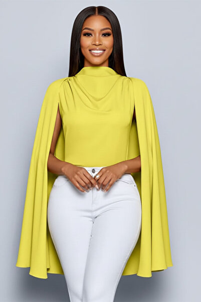 dorbe women's elegant chartreuse yellow high neck sleeveless cape top with drape
