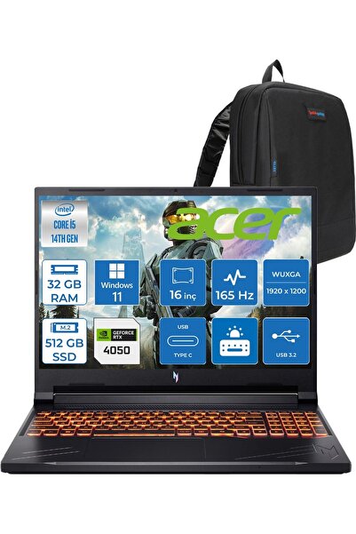 ACER Nitro ANV16 I5 14450HX 32GB 512GBSSD W11HOME RTX4050 85W 6gb 16" 165HZ NHQTREY001H12+ZettaÇNT