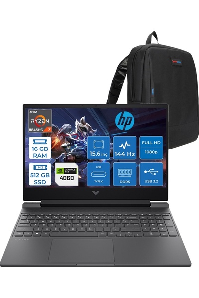 HP Victus Laptop 15-FB2003NT Ryzen 7 8845HS Aı 16GB 512GBSSD Rtx 4060/8GB FDO...