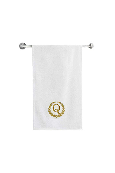 BYFT Embroidered For You منشفة حمام بحرف "Q" مطرزة بخيوط ذهبية من القطن، حرف ...