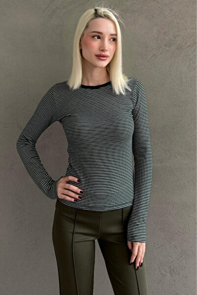 Madmext Body de damă cu mâneci lungi și dungi verzi MG2657