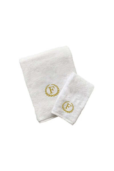 BYFT Embroidered For You Monogrammed Letter "F" Hand & Bath Towel Gold Thread...