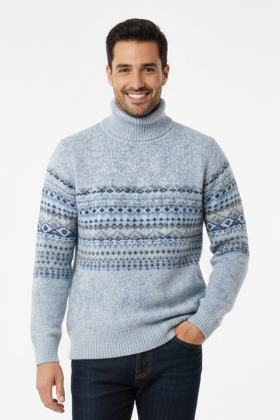 Pulltonic Men's Turtleneck Ethnic Patterned Sweater