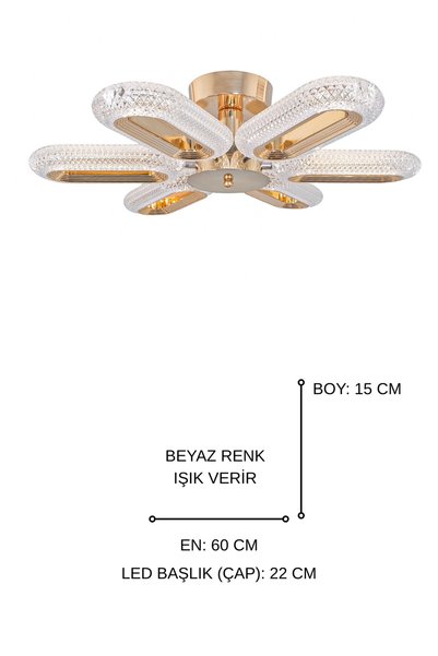 Turanconcept Doruk 6'lı Plafonyer Led Avize Kristal Görünüm Beyaz Işık Enerji Tasarruflu Oturma Odası Yemek Odası