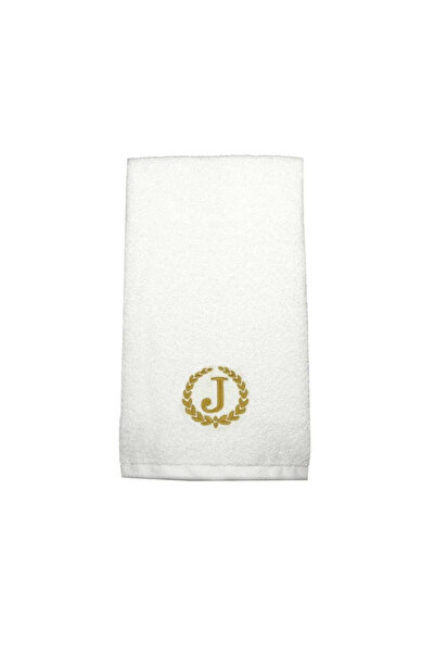 BYFT Embroidered For You منشفة يد مطرزة بحرف "J" من القطن بخيوط ذهبية، حرف شخصي